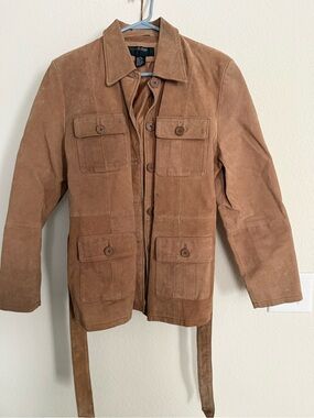 Outer Edge Tan Suede Button-Front Utility Jacket